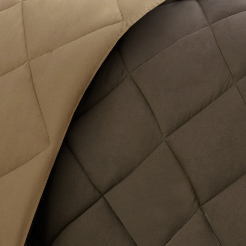 Full/Queen Scotchgard Diamond Quilting reversible down-alternative comforter set tan/brown on Tampa Home & Garden Store