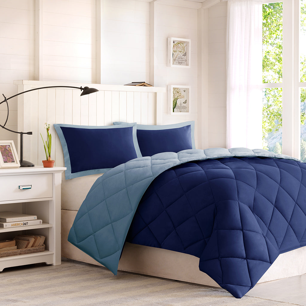 Comforter set HouseOfZazla Full/Queen 3M Scotchgard Down Alternative navy blue reverse on Tampa Home & Garden Store