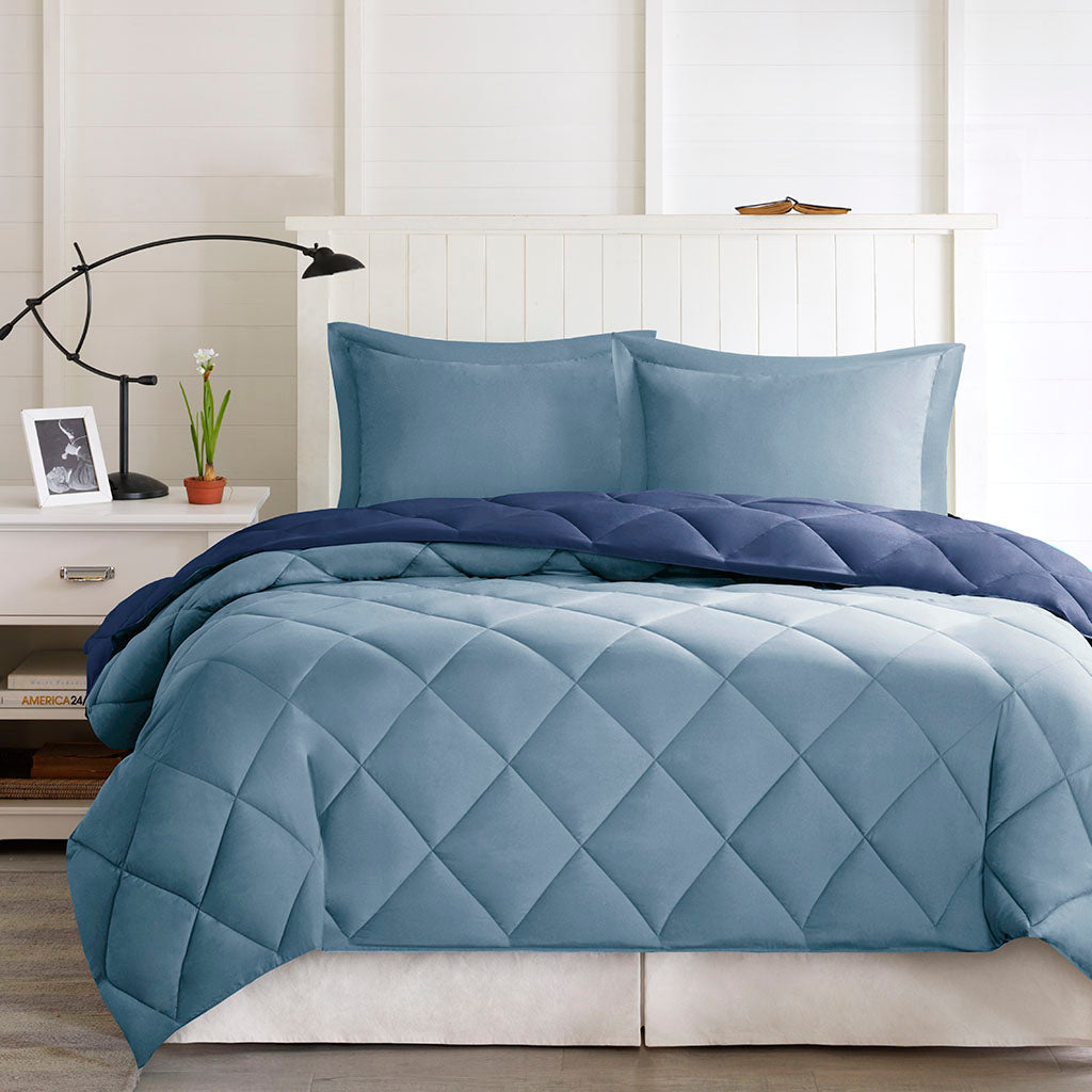 Twin/Twin XL 3M Scotchgard Diamond Quilting Reversible Down Alternative Comforter Set blue pair on Tampa Home & Garden Store