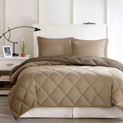 King 3M Scotchgard Diamond Quilting Reversible Comforter Set in taupe with shams on Tampa Home & Garden Store
