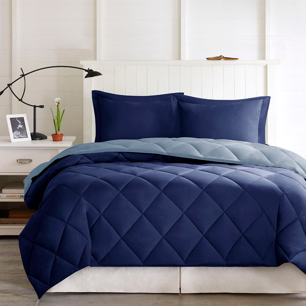 Twin/Twin XL 3M Scotchgard Diamond Quilting reversible down alternative comforter navy on Tampa Home & Garden Store