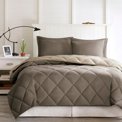 Full/Queen reversible down-alternative comforter set by HouseOfZazla diamond quilting on Tampa Home & Garden Store
