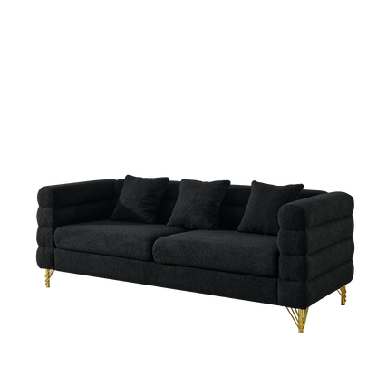 3-Seater + 3-Seater Black Teddy sofa by HouseOfZazla with plush boucle fabric and gold legs on Tampa Home & Garden Store