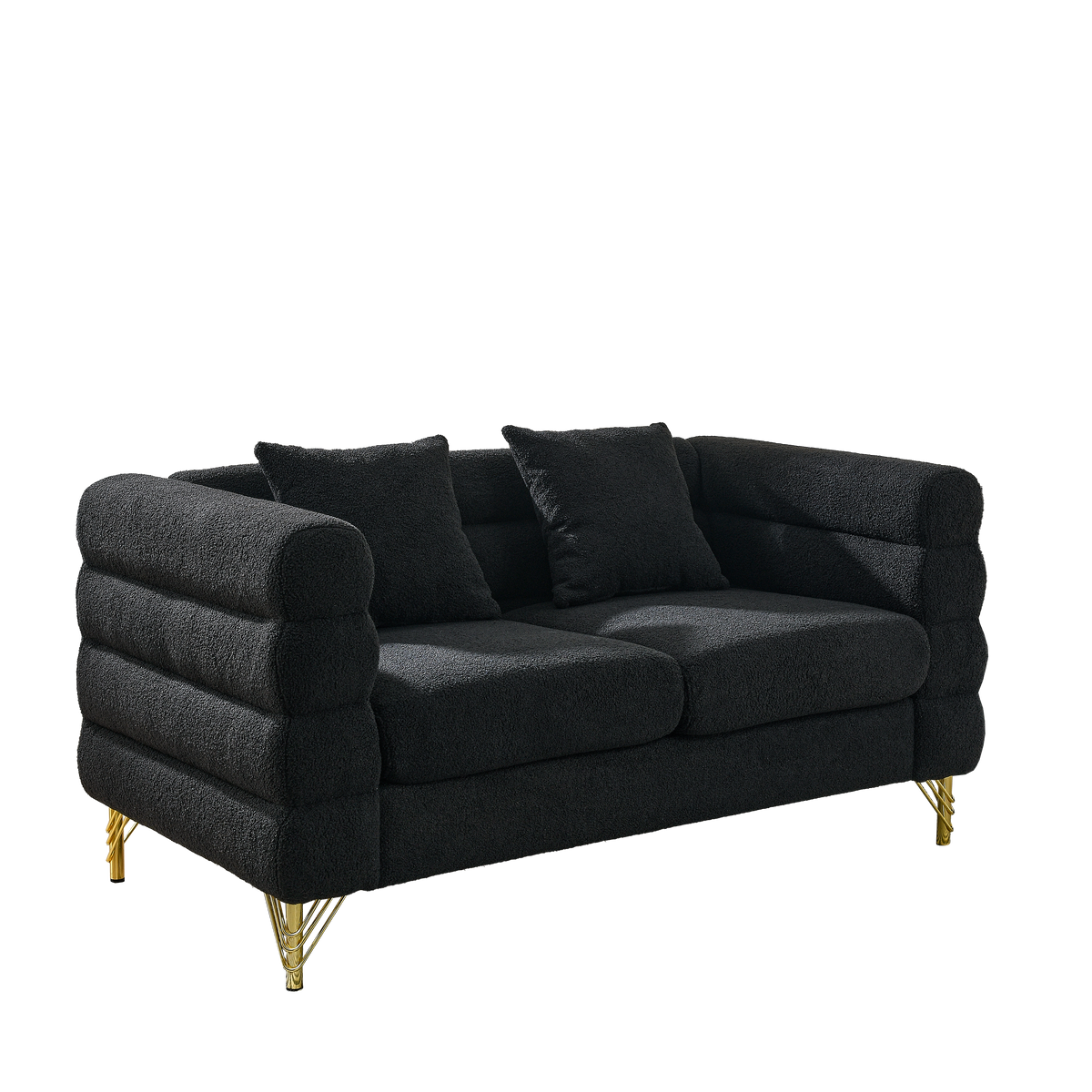 HouseOfZazla 3-Seater + 3-Seater Combination Sofa in black teddy fabric with gold-tone legs on Tampa Home & Garden Store