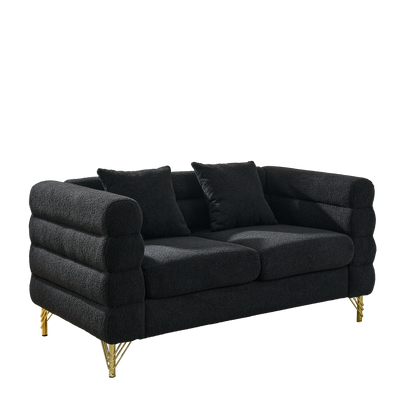 HouseOfZazla 3-Seater + 3-Seater Combination Sofa in black teddy fabric with gold-tone legs on Tampa Home & Garden Store