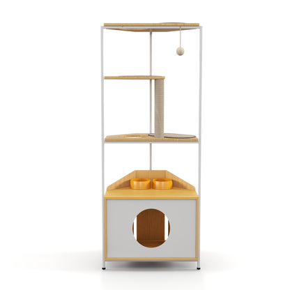 Corner Cat Tower with Scratching Post and Feeding Station by HouseOfZazla, gray frame on Tampa Home & Garden Store
