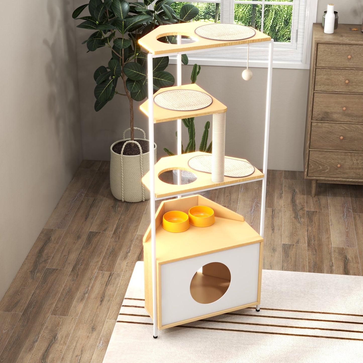 Corner Cat Tower with Scratching Post and Feeding Station by HouseOfZazla cat tree on Tampa Home & Garden Store