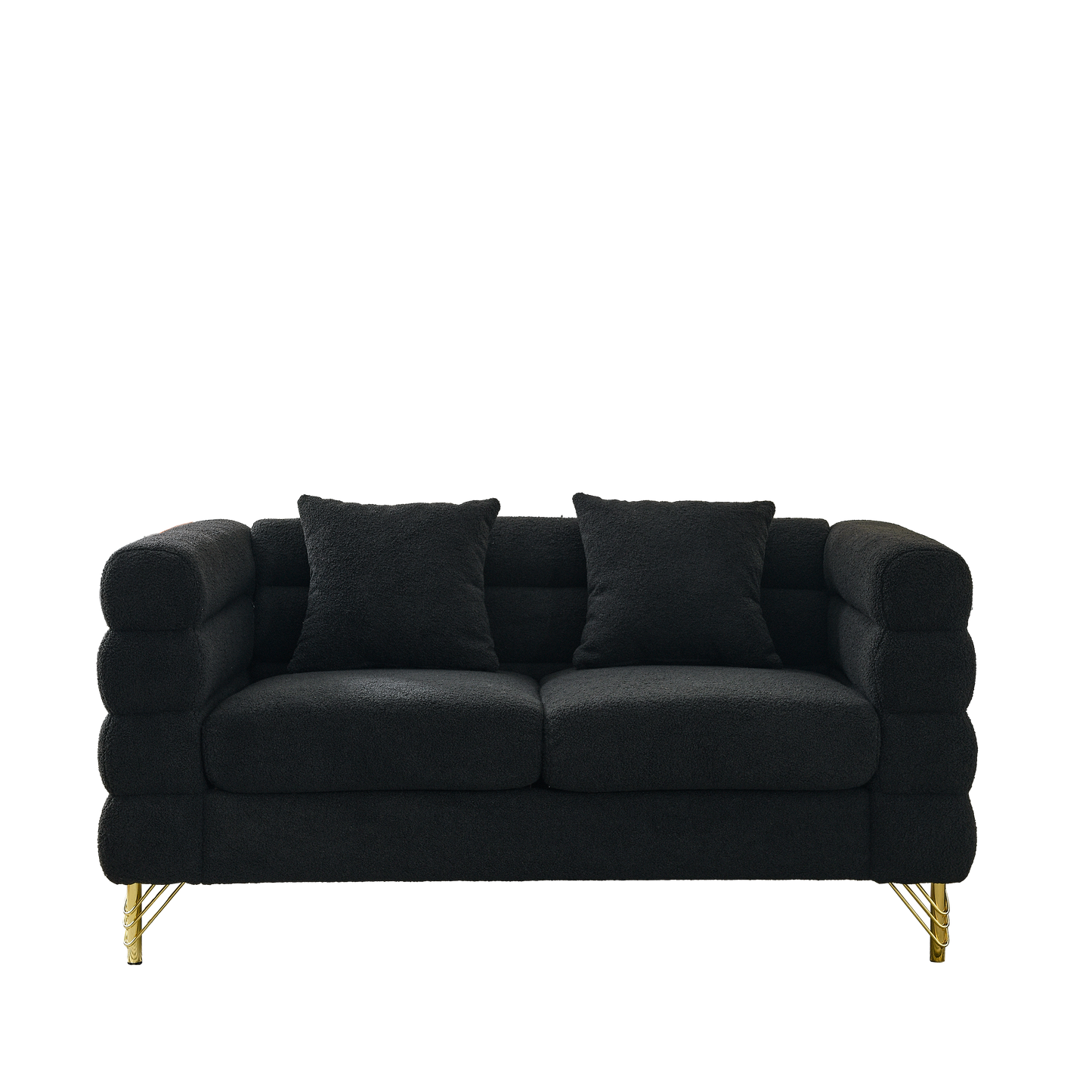 3-Seater + 3-Seater Black Teddy sofa by HouseOfZazla in plush black teddy fabric with gold legs on Tampa Home & Garden Store