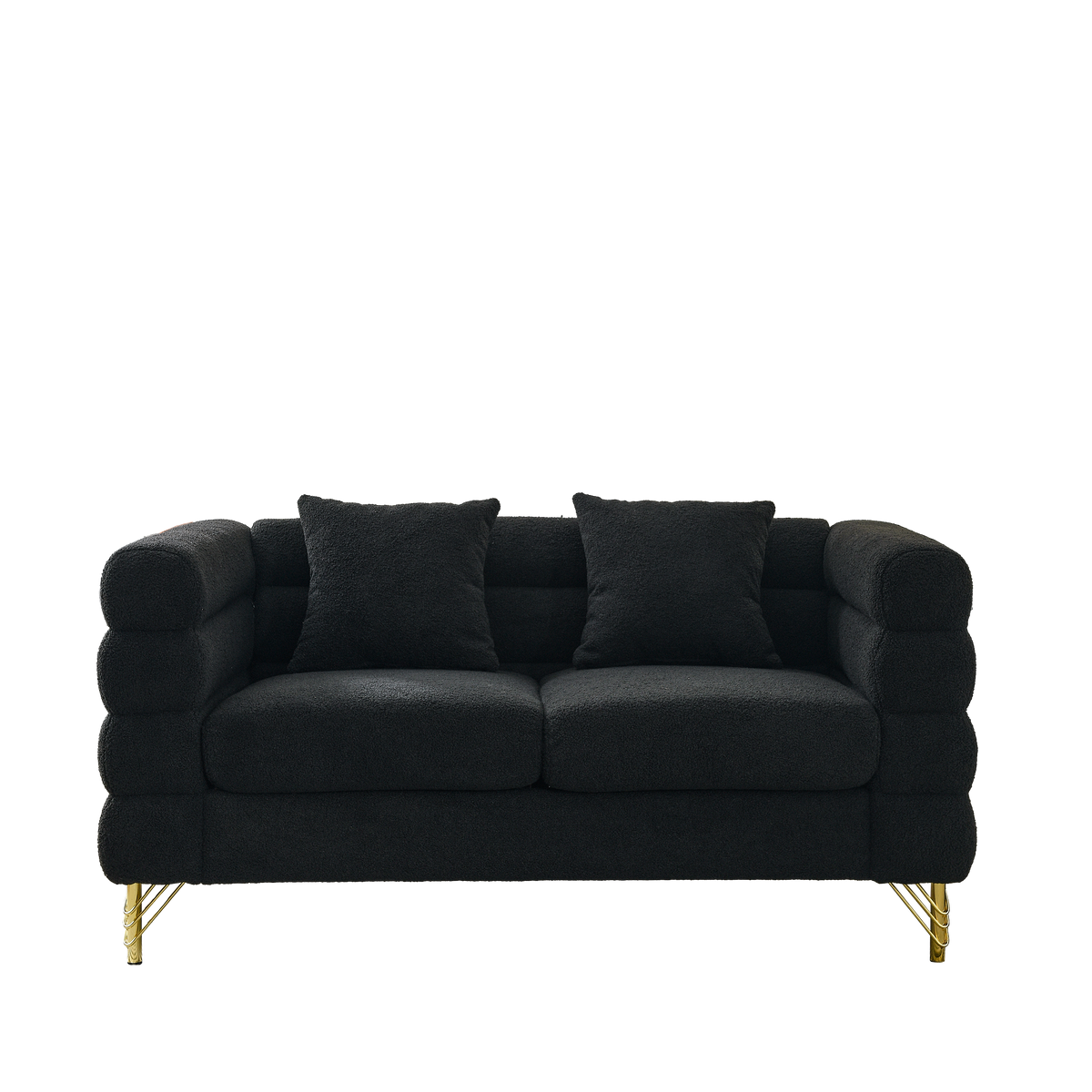 3-Seater + 3-Seater Black Teddy sofa by HouseOfZazla in plush black teddy fabric with gold legs on Tampa Home & Garden Store