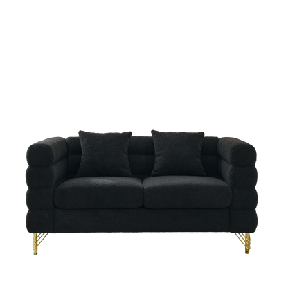 3-Seater + 3-Seater Black Teddy sofa by HouseOfZazla in plush black teddy fabric with gold legs on Tampa Home & Garden Store