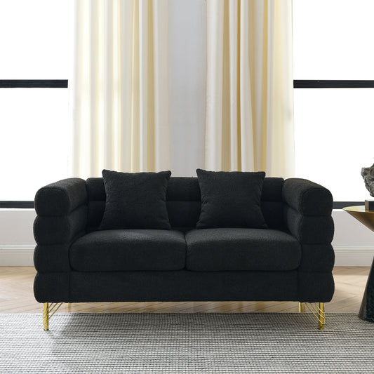60-Inch Oversized 2-Seater Sectional Sofa in black plush fabric with gold legs on Tampa Home & Garden Store