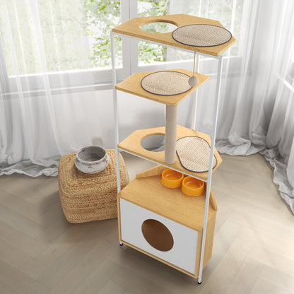 Corner Cat Tower with Scratching Post and Feeding Station, wood shelves, sisal posts by HouseOfZazla on Tampa Home & Garden Store