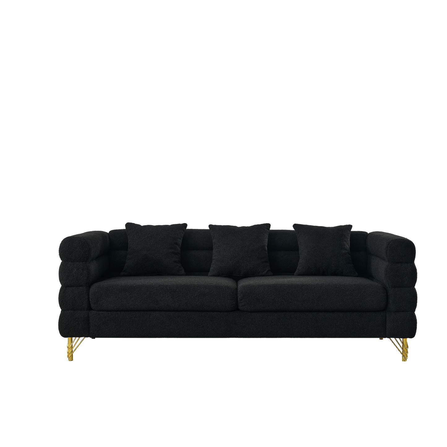Sofas: 2-piece 3-Seater + 3-Seater Sofa black teddy fabric with tufted cushions HouseOfZazla on Tampa Home & Garden Store
