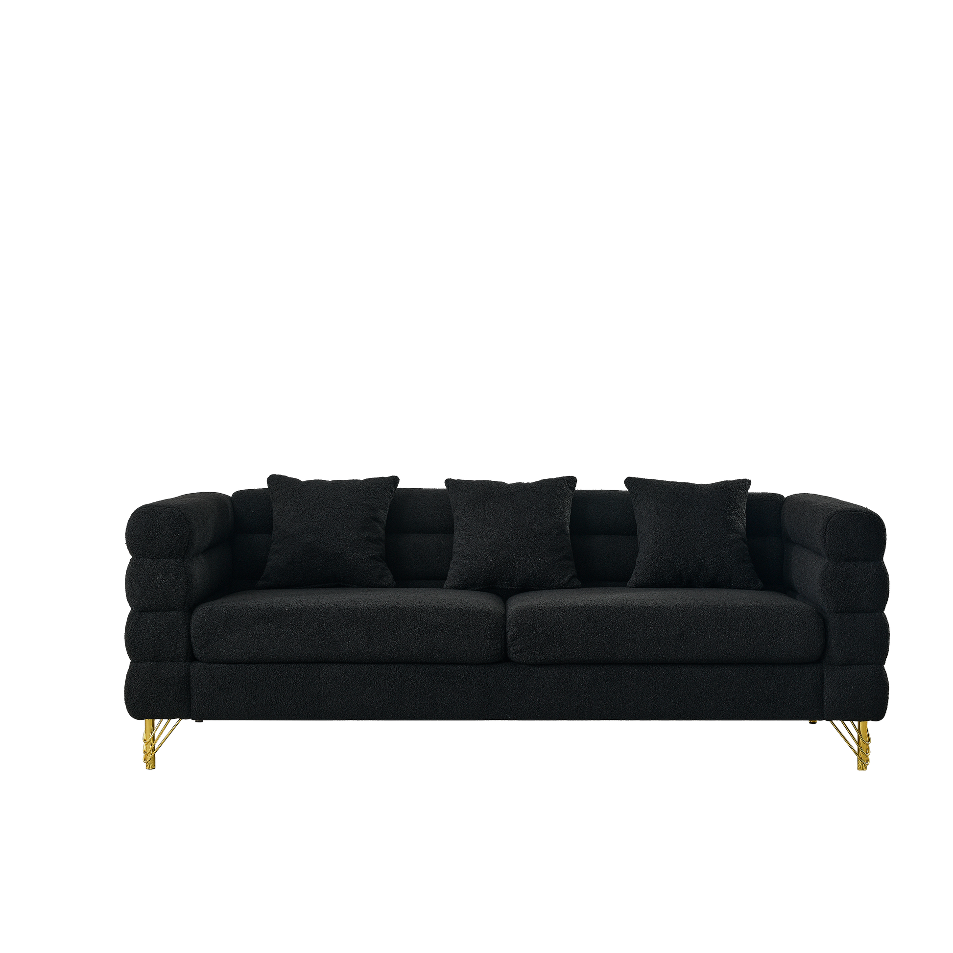 Sofas: 2-piece 3-Seater + 3-Seater Sofa black teddy fabric with tufted cushions HouseOfZazla on Tampa Home & Garden Store