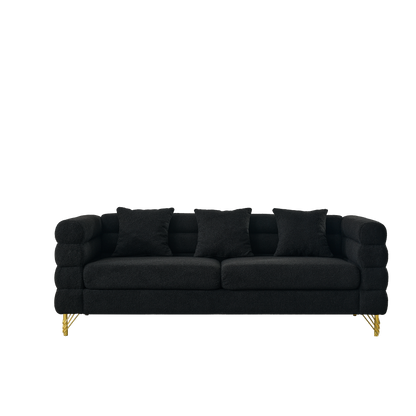 Sofas: 2-piece 3-Seater + 3-Seater Sofa black teddy fabric with tufted cushions HouseOfZazla on Tampa Home & Garden Store