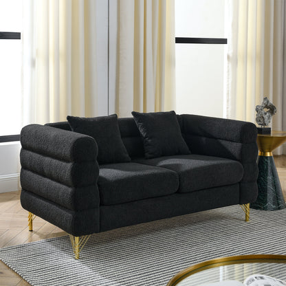 Sofa set: 3-Seater + 3-Seater HouseOfZazla Black Teddy with plush upholstery and gold legs on Tampa Home & Garden Store