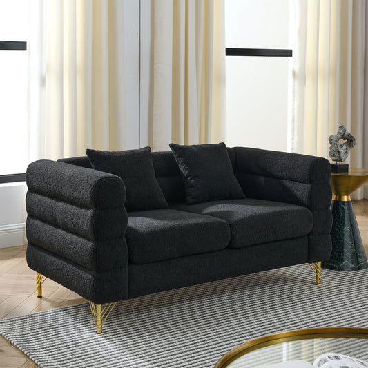 60-Inch Oversized 2-Seater Sectional Sofa HouseOfZazla dark charcoal plush fabric with gold legs on Tampa Home & Garden Store