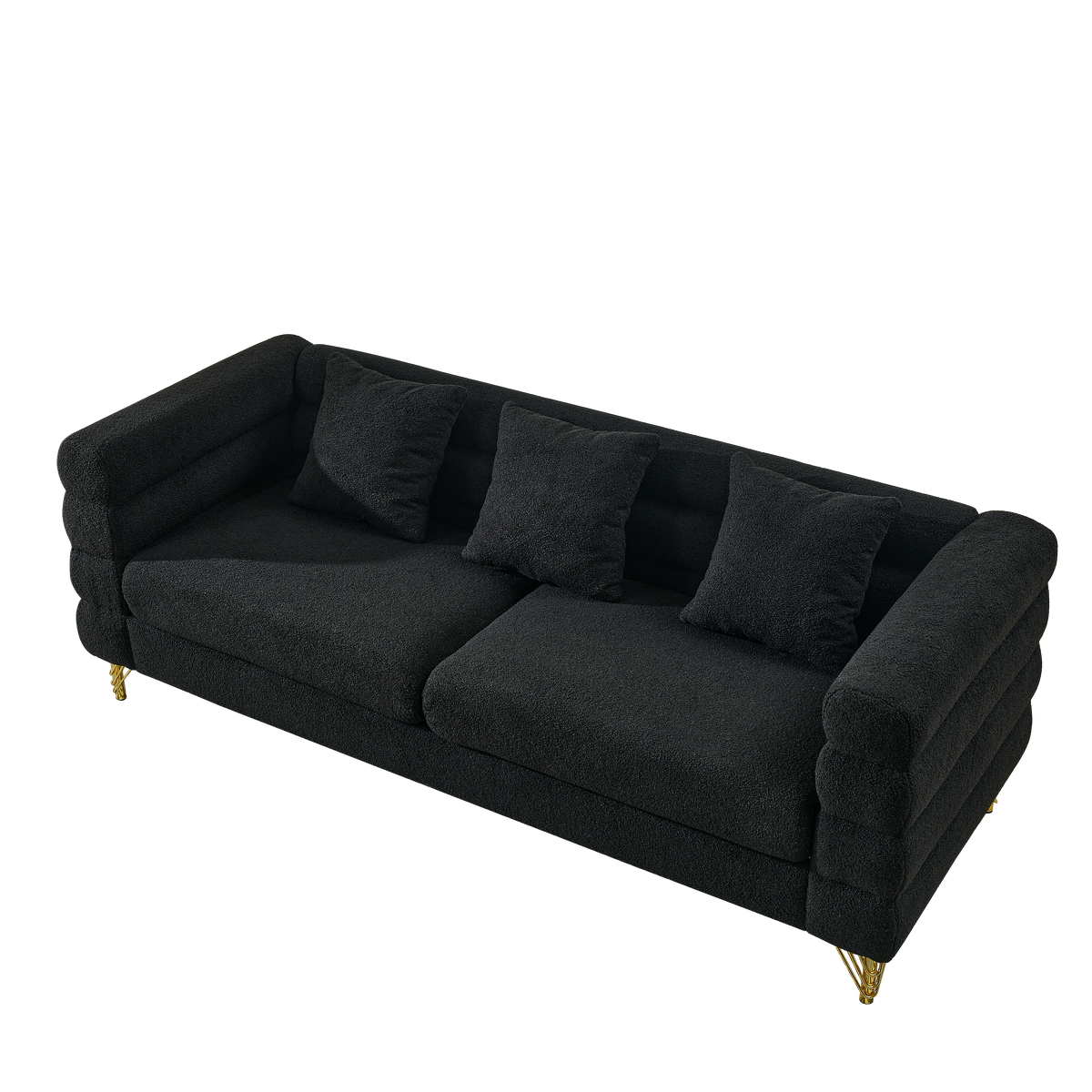 3-Seater + 3-Seater Sofa Black Teddy by HouseOfZazla, black velvet cushions and gold legs on Tampa Home & Garden Store