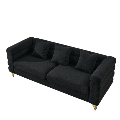 3-Seater + 3-Seater Sofa Black Teddy by HouseOfZazla, black velvet cushions and gold legs on Tampa Home & Garden Store