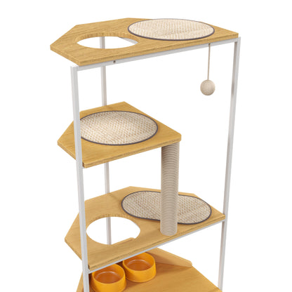 Corner 4-tier Cat Tower with Scratching Post and Feeding Station, wood shelves, HouseOfZazla on Tampa Home & Garden Store