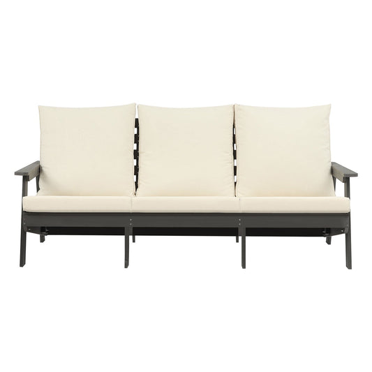 HIPS 3 Seater Outdoor Garden Sofa with Cushion, beige cushions, dark frame, HouseOfZazla on Tampa Home & Garden Store