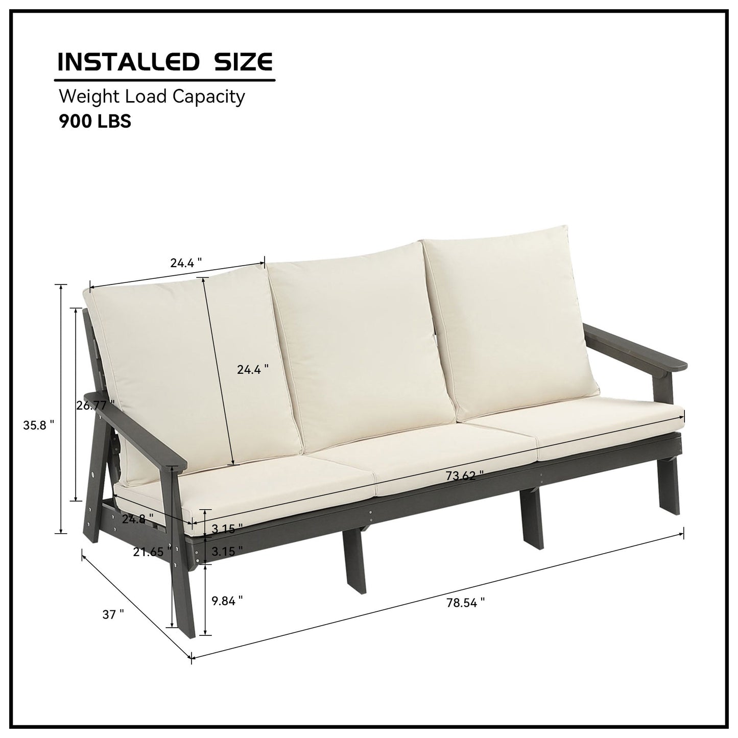 Hips 3 Seater Outdoor Patio Sofa with Cushion