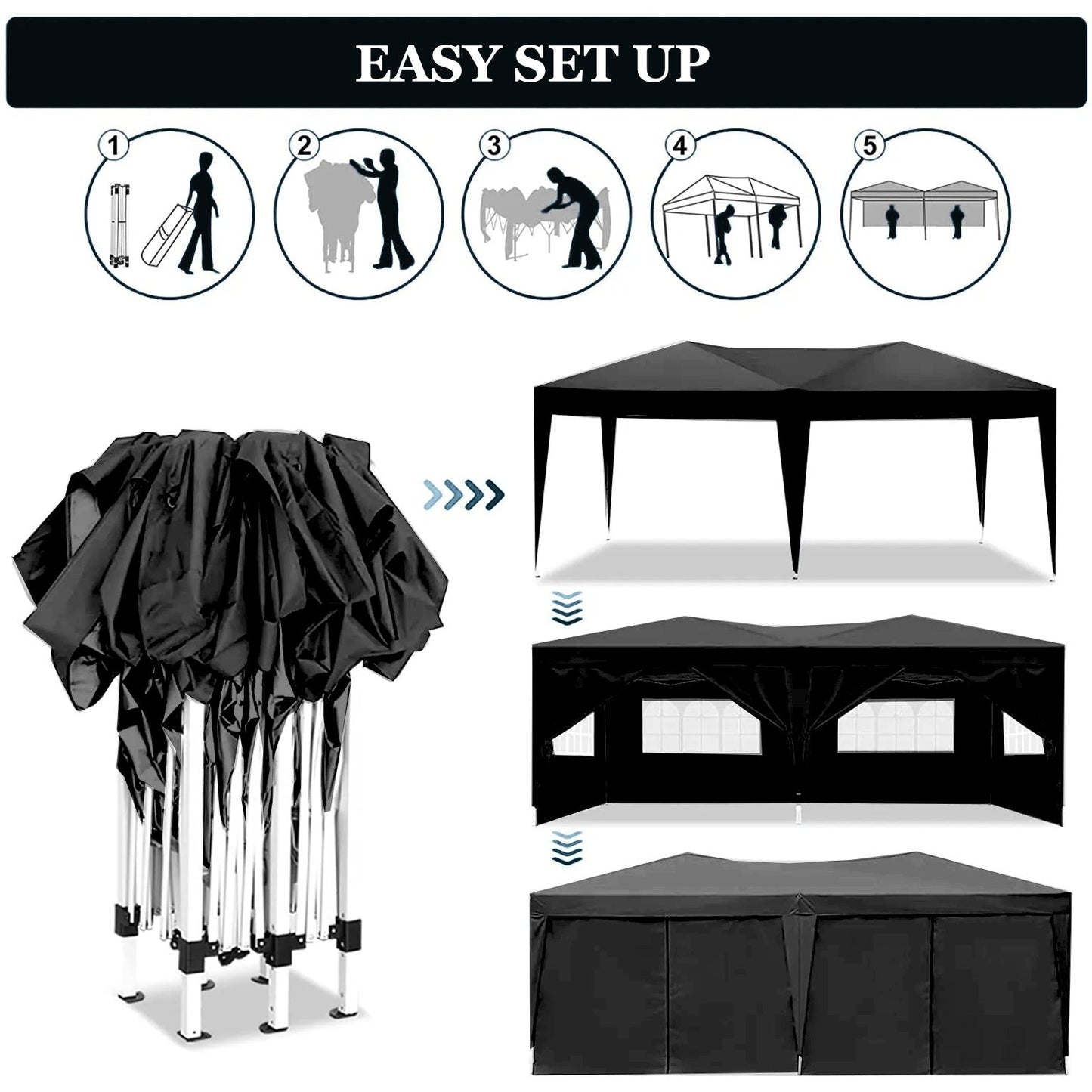 10x20 EZ Pop Up Canopy Tent with Removable Sidewalls, black canopy shown folded in carry bag on Tampa Home & Garden Store