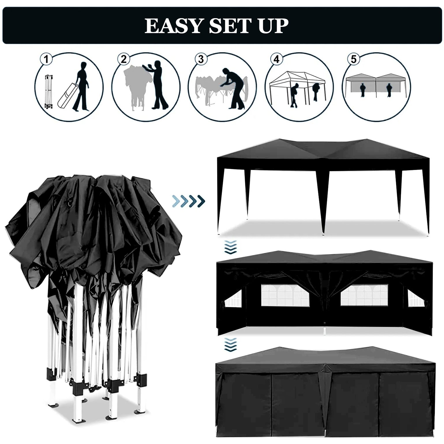 10x20 EZ Pop Up Canopy Tent with Removable Sidewalls, black canopy shown folded in carry bag on Tampa Home & Garden Store