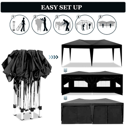 10x20 EZ Pop Up Canopy Tent with Removable Sidewalls, black canopy shown folded in carry bag on Tampa Home & Garden Store
