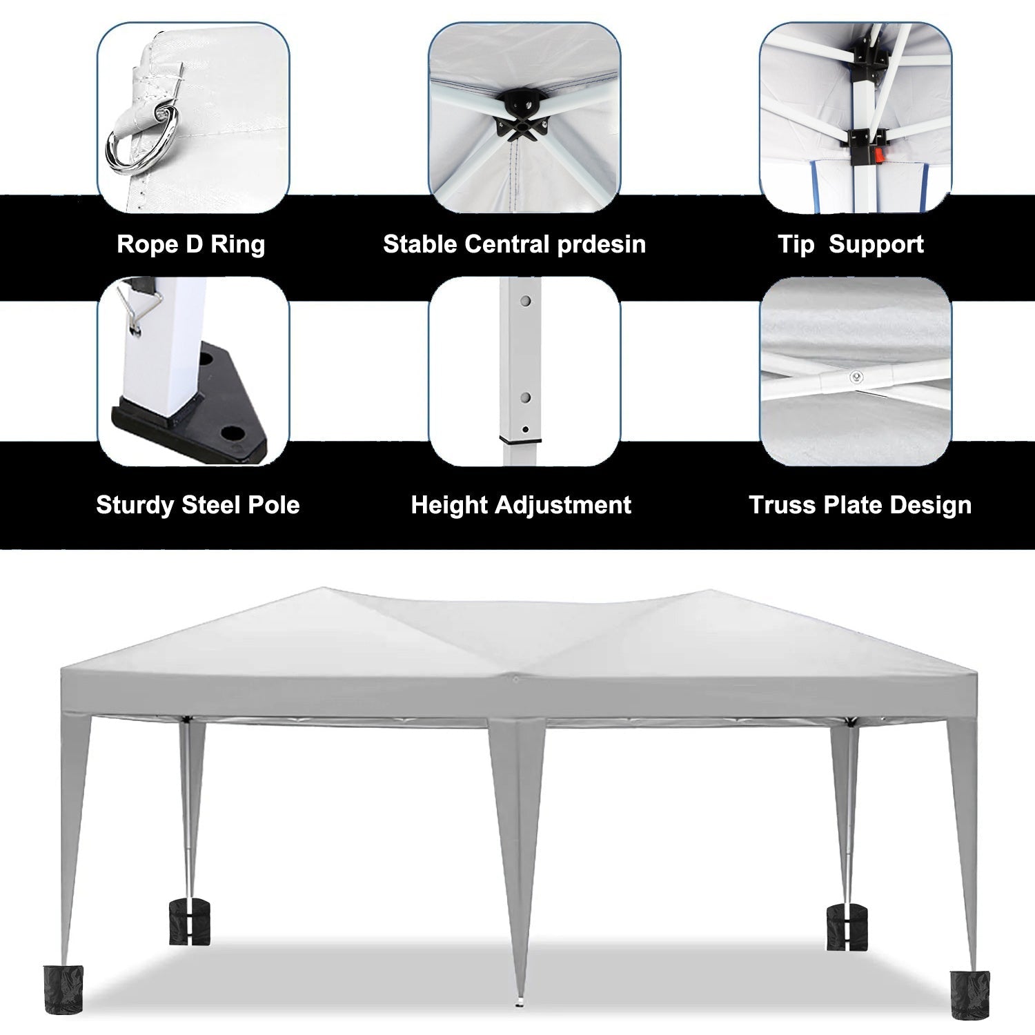 10x20 EZ Pop Up Canopy Tent with Sidewalls by HouseOfZazla, sturdy steel poles on Tampa Home & Garden Store