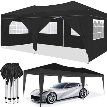 10x20 EZ Pop Up Canopy Tent with Removable Sidewalls, HouseOfZazla, black canopy with windowed side panels on Tampa Home & Garden Store