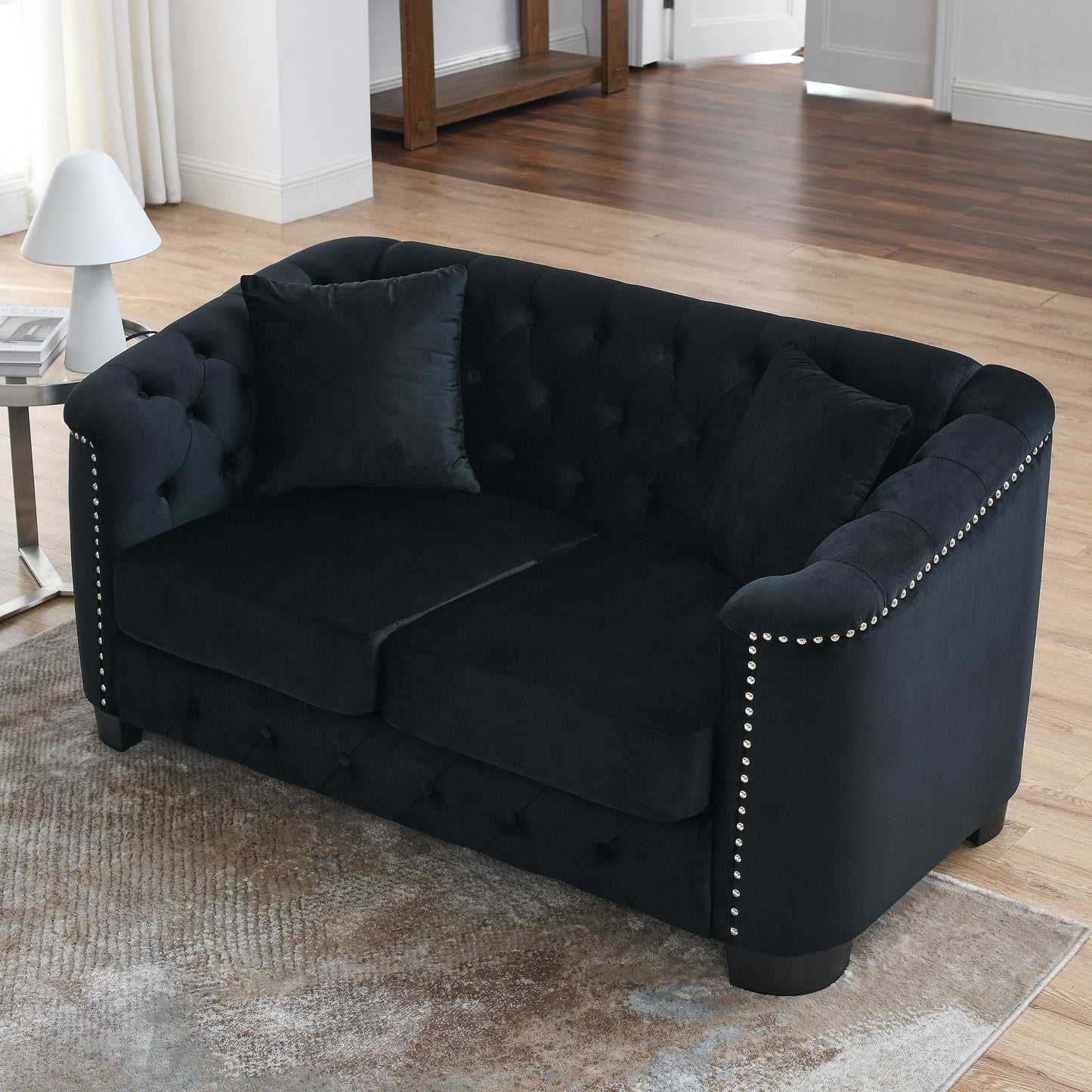 Modern Chesterfield Velvet Sofa and a Two Seater