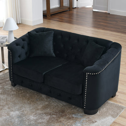 Modern Chesterfield Velvet Sofa and a Two Seater