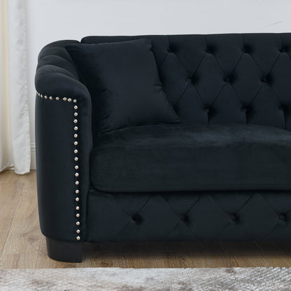 Modern Chesterfield Velvet Sofa and a Two Seater