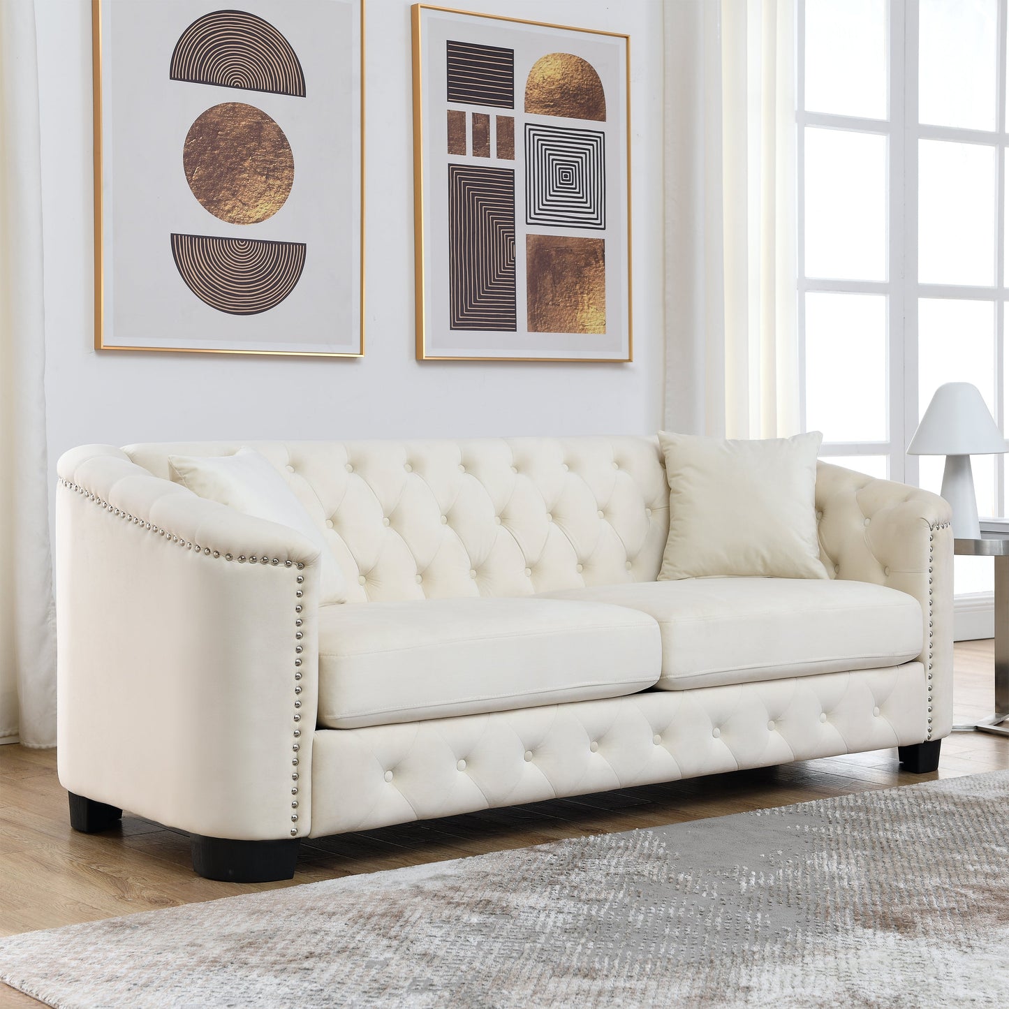 77 Inch Modern Chesterfield Velvet Sofa for Home