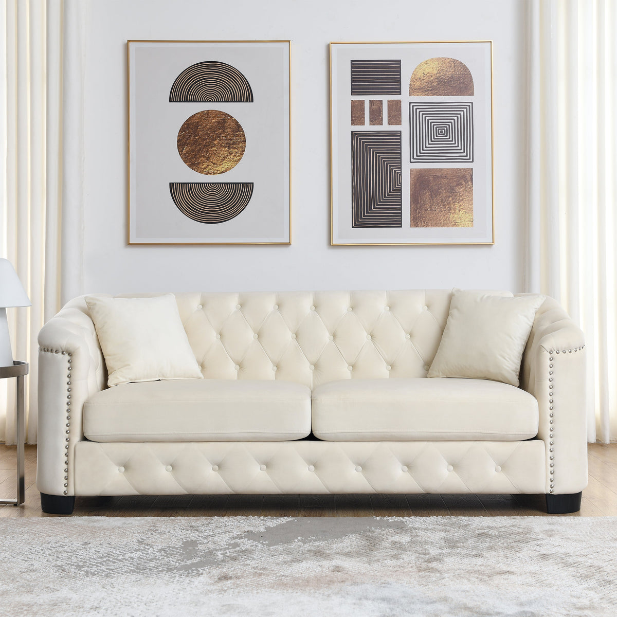 77 Inch Modern Chesterfield Velvet Sofa for Home
