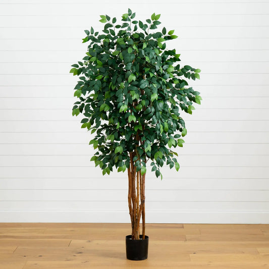 7 ft Sakaki Silk Tree by Nearly Natural artificial tree with 1,862 leaves in a black pot on Tampa Home & Garden Store