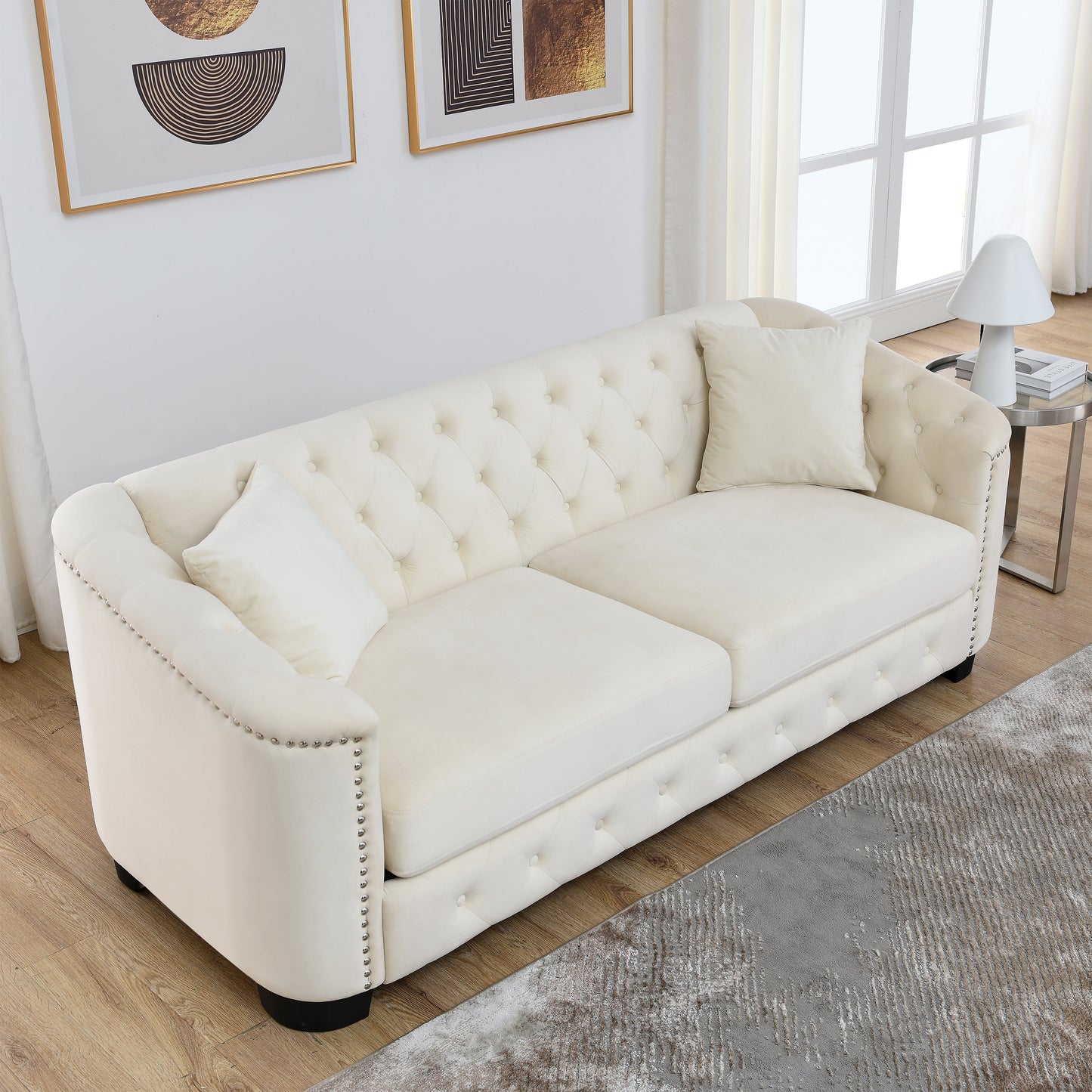 77 Inch Modern Chesterfield Velvet Sofa for Home
