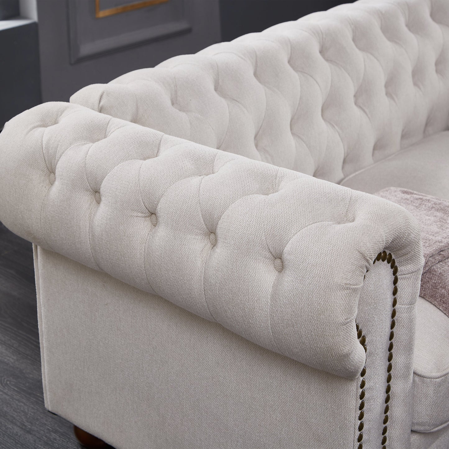 Premium Chesterfield Sofa and Linen Living Room