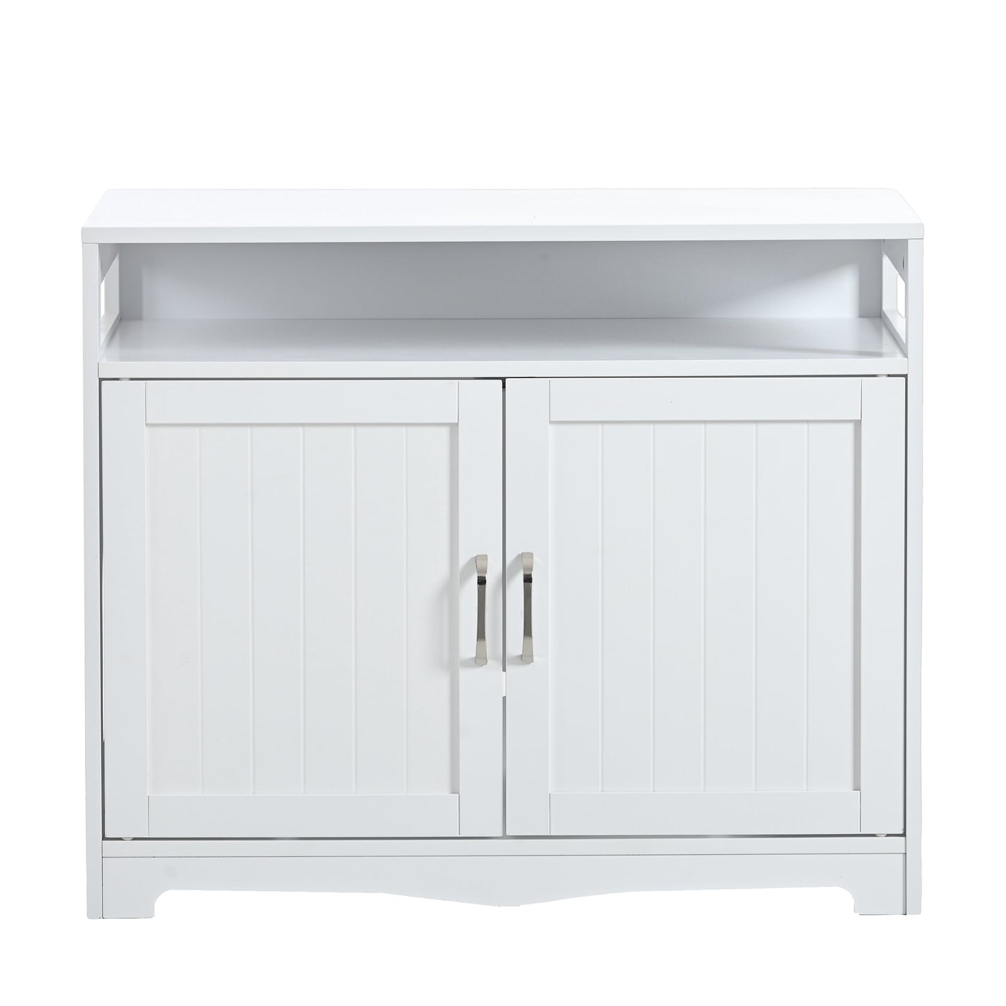 Litter box enclosure cabinet with hidden plug, white wood, two-panel doors, HouseOfZazla on Tampa Home & Garden Store