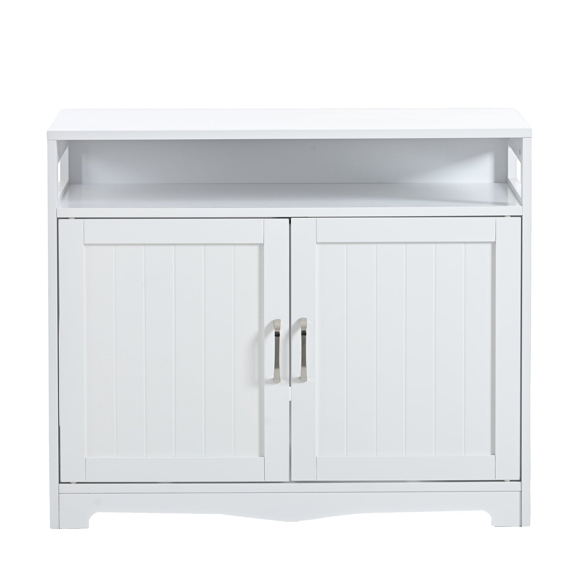 Litter box enclosure cabinet with hidden plug, white wood, two-panel doors, HouseOfZazla on Tampa Home & Garden Store