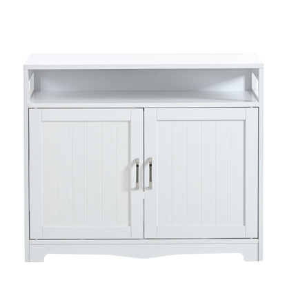 Litter box enclosure cabinet with hidden plug, white wood, two-panel doors, HouseOfZazla on Tampa Home & Garden Store