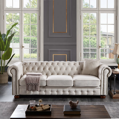 Premium Chesterfield Sofa and Linen Living Room