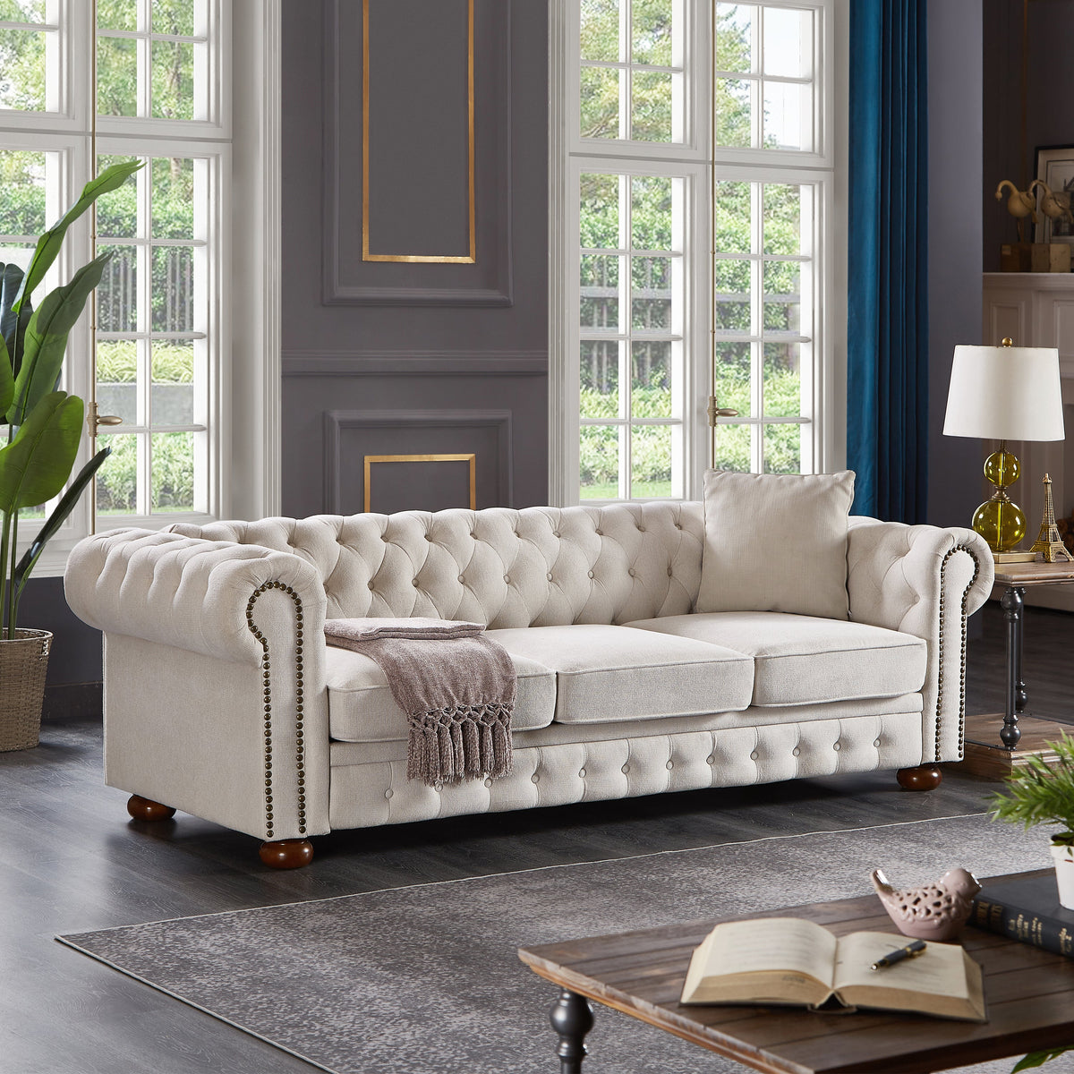 Premium Chesterfield Sofa and Linen Living Room