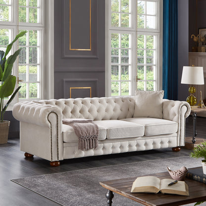 Premium Chesterfield Sofa and Linen Living Room