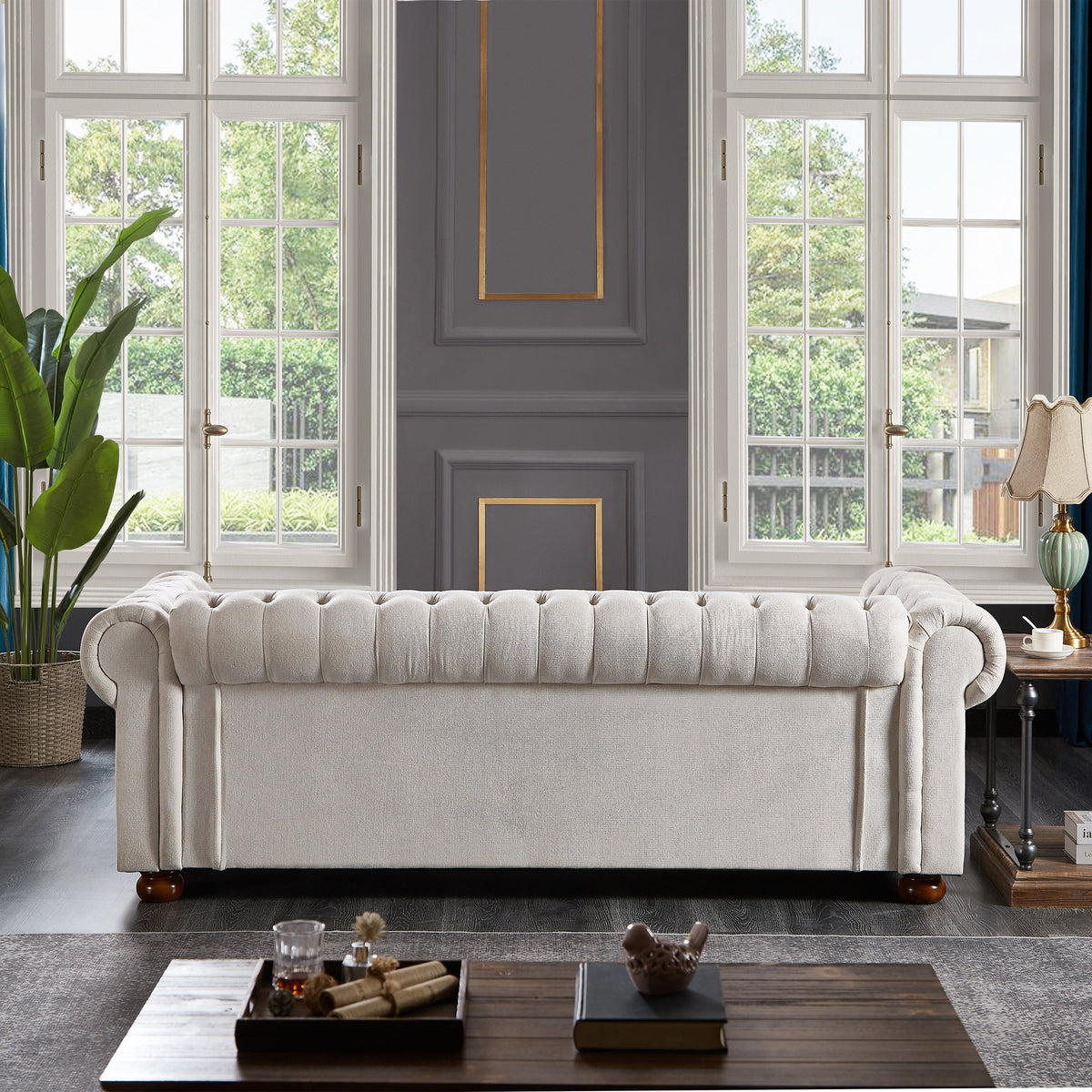 Premium Chesterfield Sofa and Linen Living Room