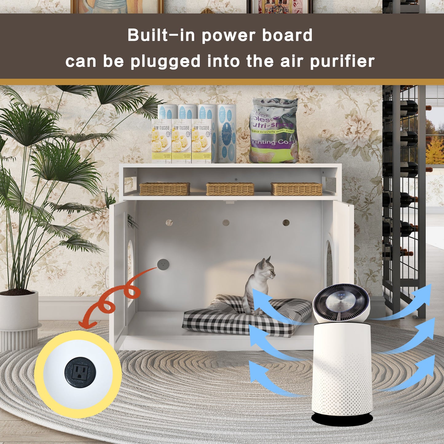 Litter Box Enclosure by HouseOfZazla, white cabinet-style pet furniture with hidden plug on Tampa Home & Garden Store
