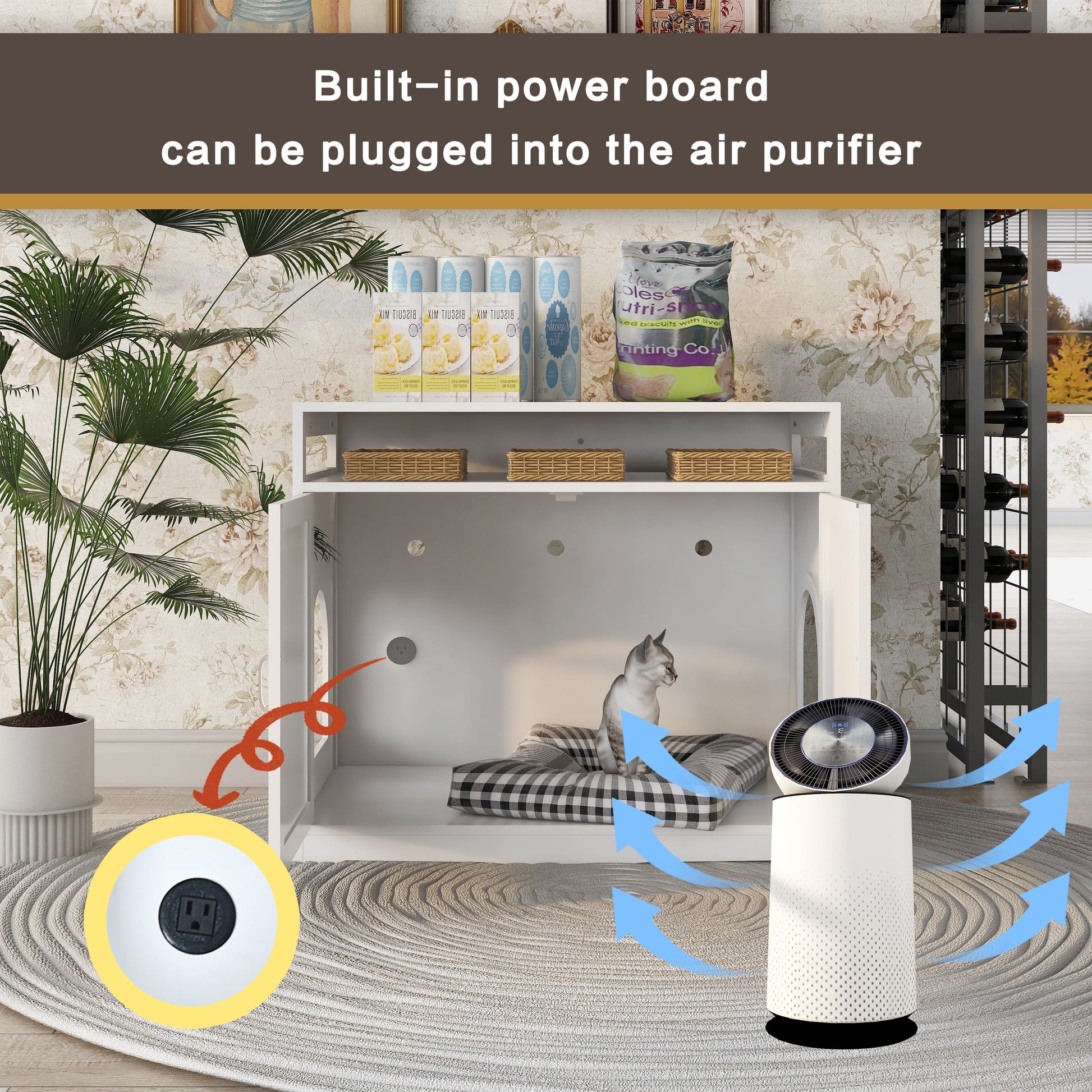 Litter Box Enclosure by HouseOfZazla, white cabinet-style pet furniture with hidden plug on Tampa Home & Garden Store