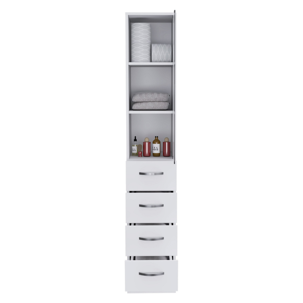 White Linen Rack with Glass Door and Open Shelf by HouseOfZazla with five drawers on Tampa Home & Garden Store