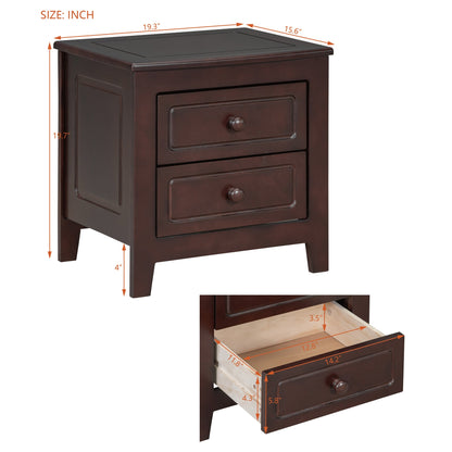 HouseOfZazla 2-Drawer Nightstand for Bedroom in dark espresso wood with knob pulls on Tampa Home & Garden Store